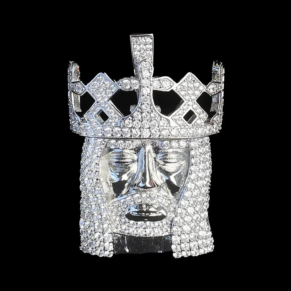 Iced Out Crowned Jesus Head Pendant | Unisex "The Jesus Piece" Necklace - CaratixJewelry